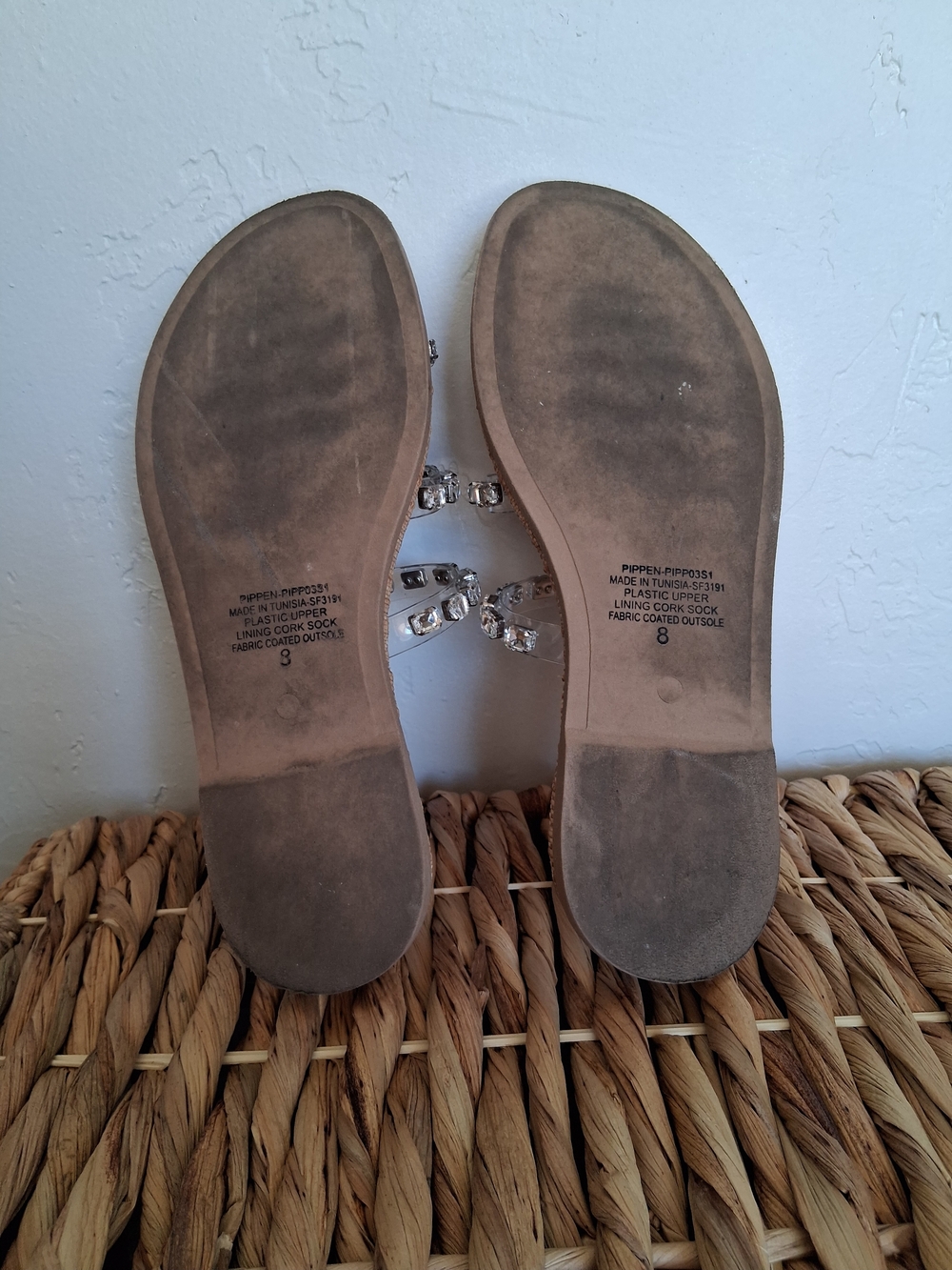 Steve Madden Sz 8 Cork Slide Sandals with Clear Jeweled Straps - Picture 8 of 8
